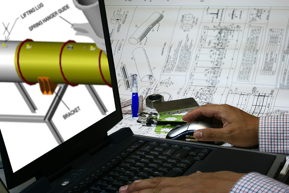 engineer using cad software designing prototypes of die casting and injection molding