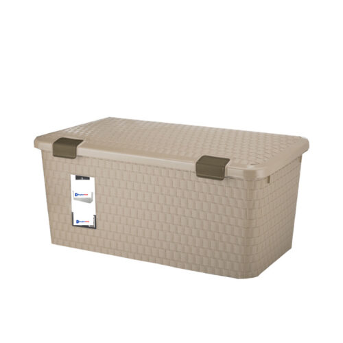 Rattan Style Rectangle Plastic Containers Storage Box With Lid