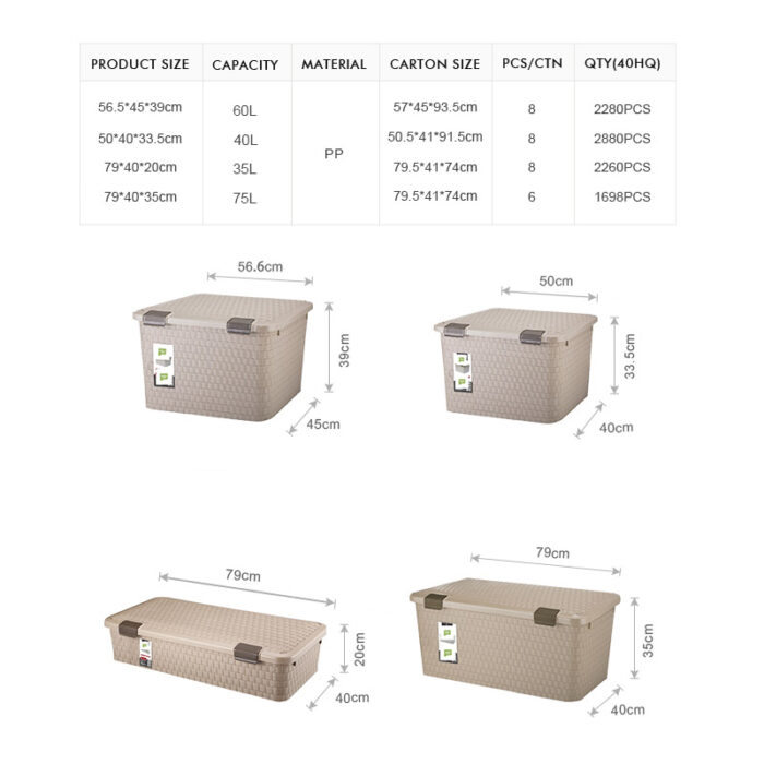 Rattan Style Rectangle Plastic Containers Storage Box Manufacturer