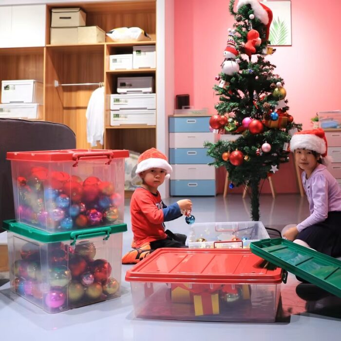 Customizable Christmas Ball Bauble Clothing Large Clear PP Plastic Storage Box Container