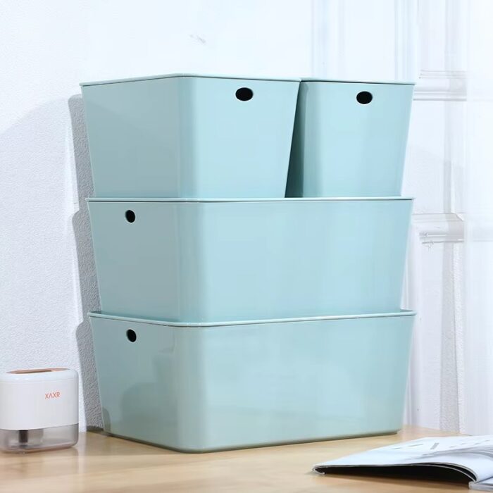Customizable Table Top Office Multi Stackable PET Plastic Storage Box with Lid