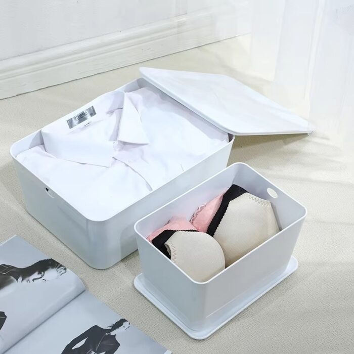 Customizable Table Top Office Multi Stackable PET Plastic Storage Box with Lid