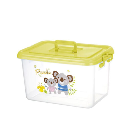 Hot Sale Cartoon Cute Children Portable Transparent PP Plastic Storage Boxes with Pink Lid