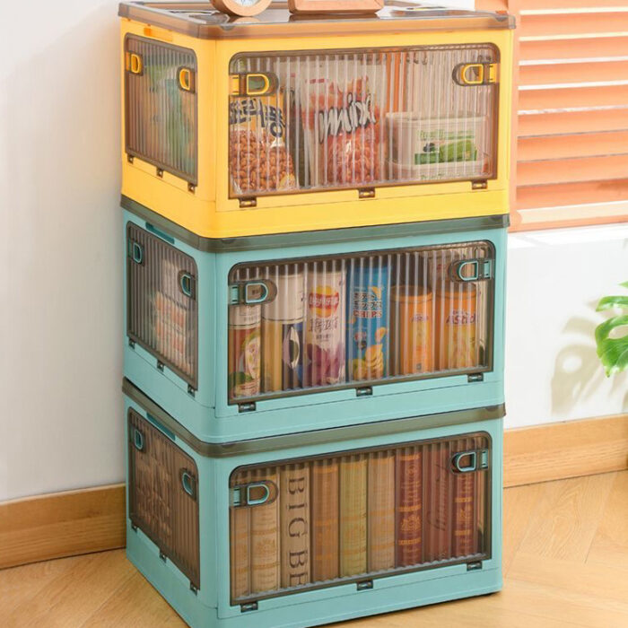 Top Sale Stackable Collapsible Storage Bins With Lids Doors and Wheels Foldable Plastic Boxes