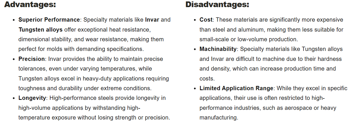 specialty materials pros and cons specialty materials as molds pros and cons