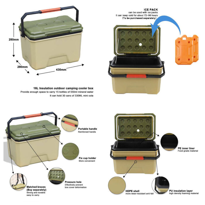 16L/36L/68L/145L Multifunctional Cooler Box with Wheels 16.9QT/38QT/71.8QT/153.2QT