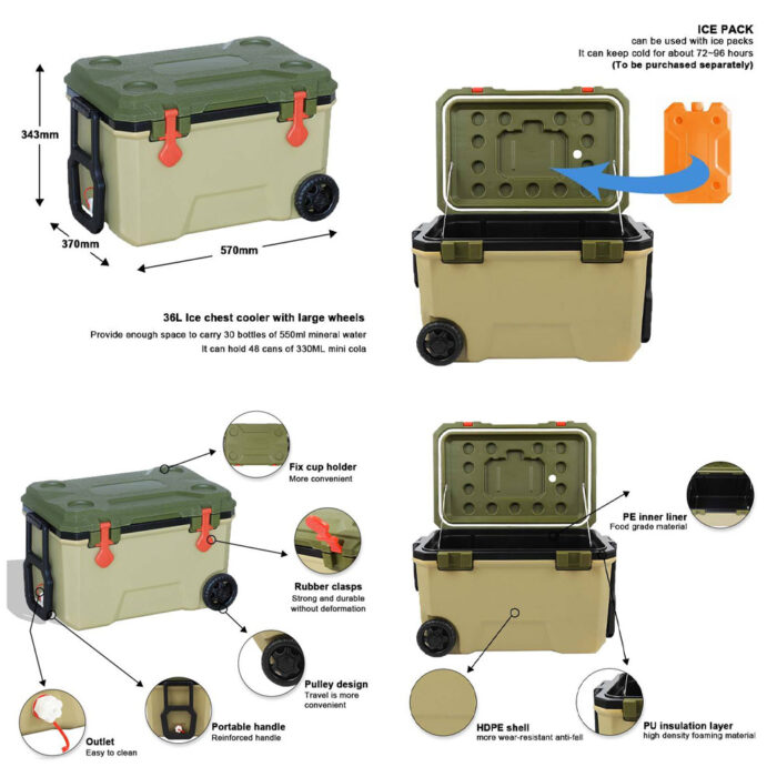 16L/36L/68L/145L Multifunctional Cooler Box with Wheels 16.9QT/38QT/71.8QT/153.2QT
