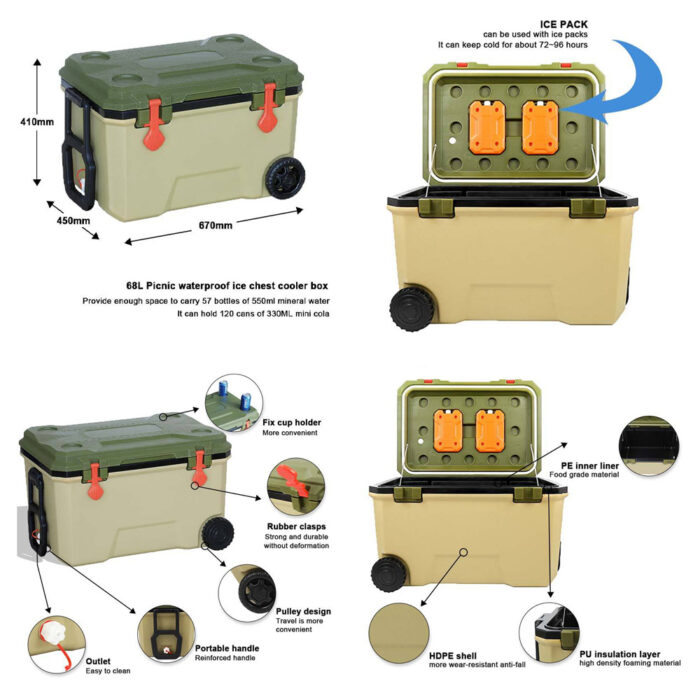 16L/36L/68L/145L Multifunctional Cooler Box with Wheels 16.9QT/38QT/71.8QT/153.2QT