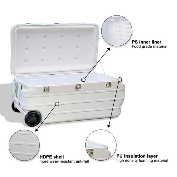 170L Large Size Trolley 179.6QT Wheeled Cooler Box for Camping Fishing Marine