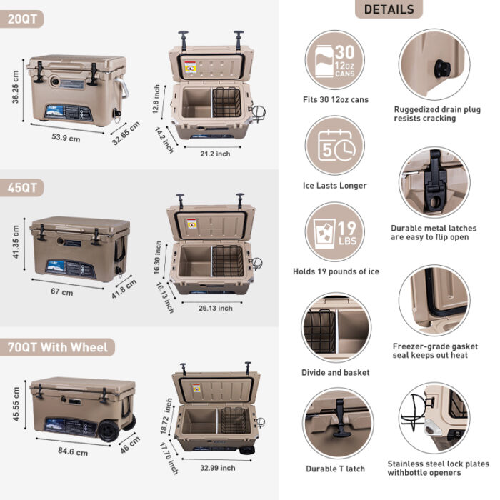20QT Rotomolded Coolers 18.9L Ice Chests Best Discount Shipping Use for Food