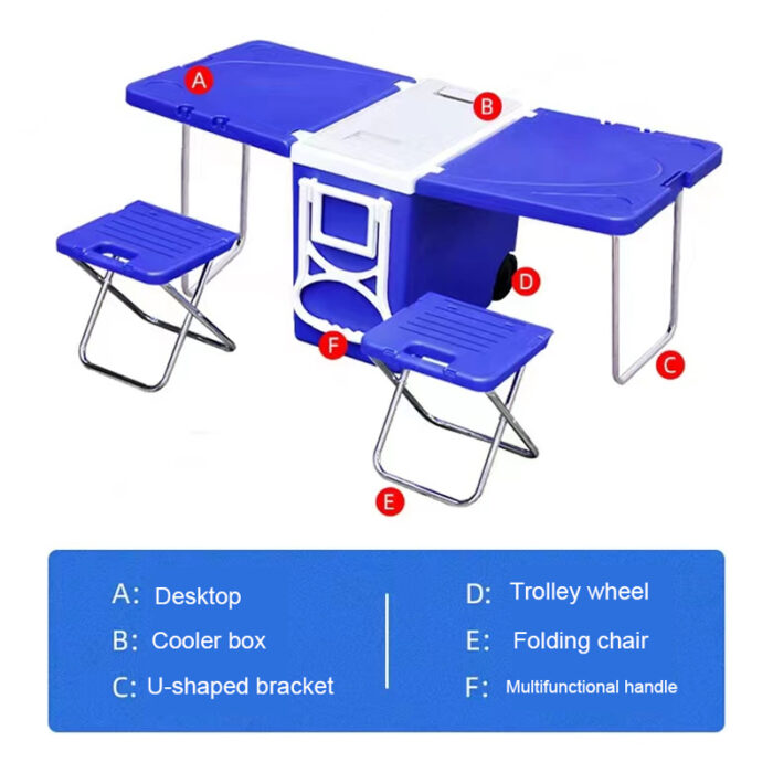 28L Portable Folding Table Cooler Box Set 29.5QT Outdoor Camping Rectangle Barbecue