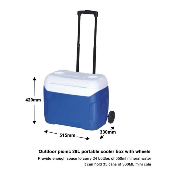 28L/54L Food Fresh Cold Chain Storage Ice Cooler Box with Wheels 29.6QT/57QT