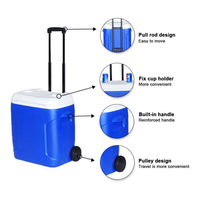 28L/54L Food Fresh Cold Chain Storage Ice Cooler Box with Wheels 29.6QT/57QT