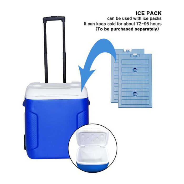 28L/54L Food Fresh Cold Chain Storage Ice Cooler Box with Wheels 29.6QT/57QT