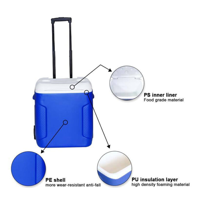 28L/54L Food Fresh Cold Chain Storage Ice Cooler Box with Wheels 29.6QT/57QT