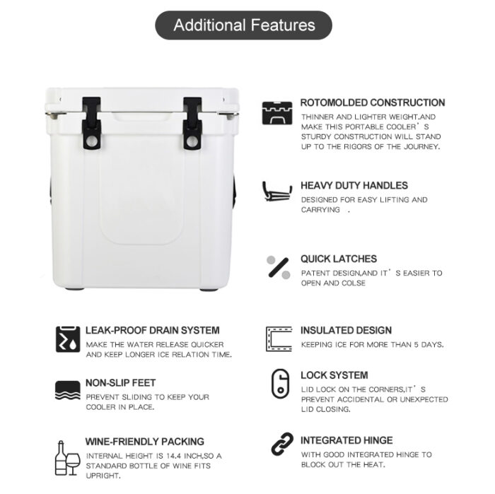 33QT Insulated Rotomolded Portable Plastic Hard Cooler Box 31.2L Ice Chest Chilly Bin