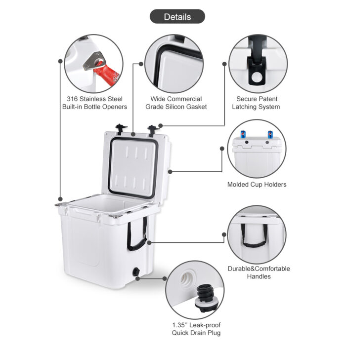 33QT Insulated Rotomolded Portable Plastic Hard Cooler Box 31.2L Ice Chest Chilly Bin