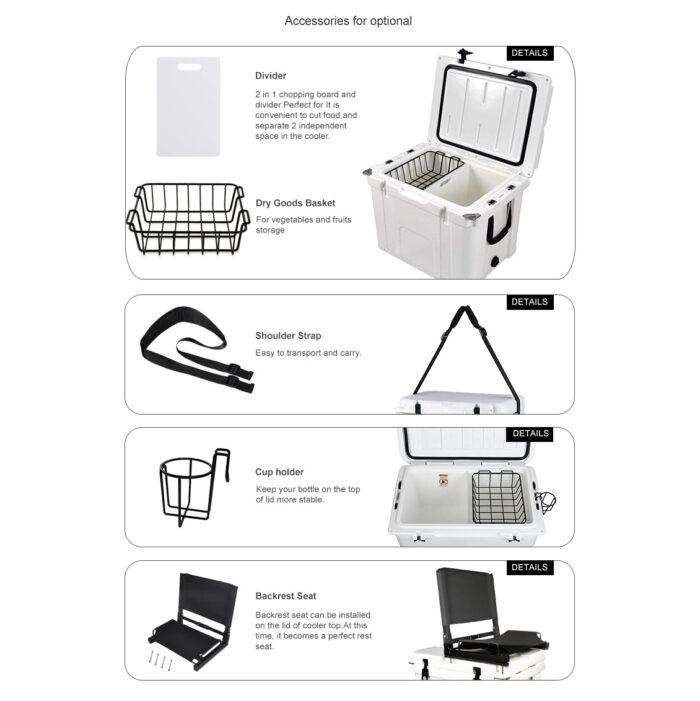 33QT Insulated Rotomolded Portable Plastic Hard Cooler Box 31.2L Ice Chest Chilly Bin
