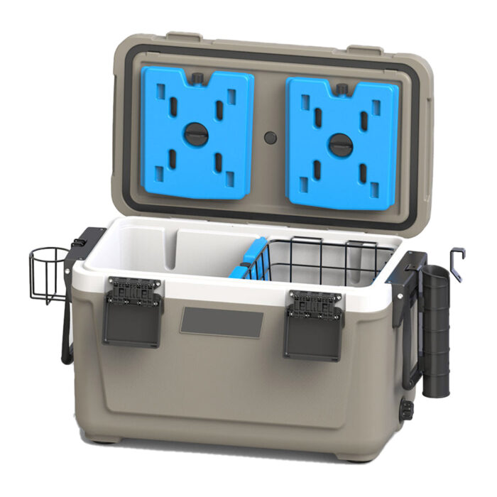 45QT Insulated Cooler Box 42.6L with Ice Pack Fishing Tube Holder