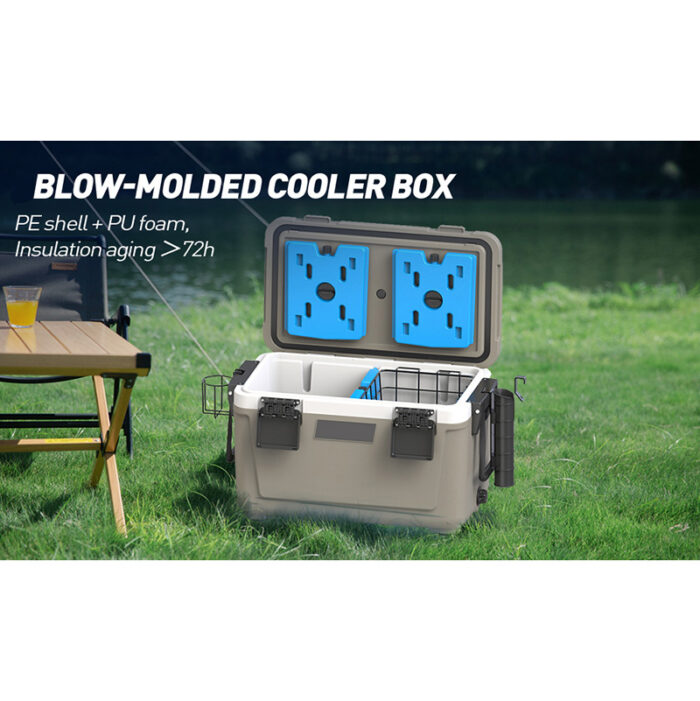 45QT Insulated Cooler Box 42.6L with Ice Pack Fishing Tube Holder