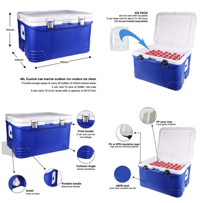 48L/50L/52L/56L/80L/92L Thermal Ice Cooler Box with Stainless Steel Buckle