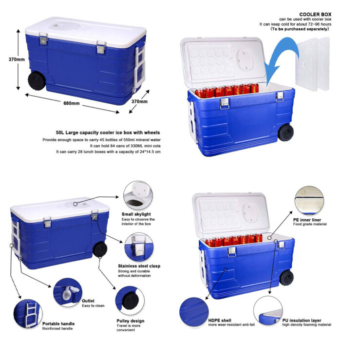 48L/50L/52L/56L/80L/92L Thermal Ice Cooler Box with Stainless Steel Buckle