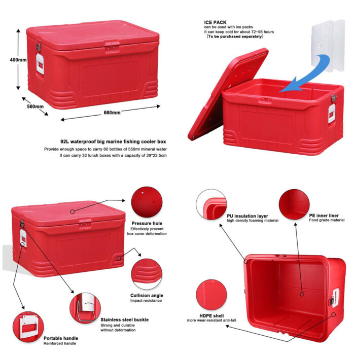 48L/65L/92L/95L Waterproof Insulated Thermal Delivery Cooler Box with Lock