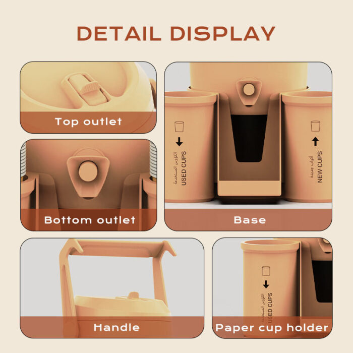 4L Insulated Water Juice Cooler Jug with Paper Cup Holder Base for Kitchen Picnic CJ04X503 - Image 5