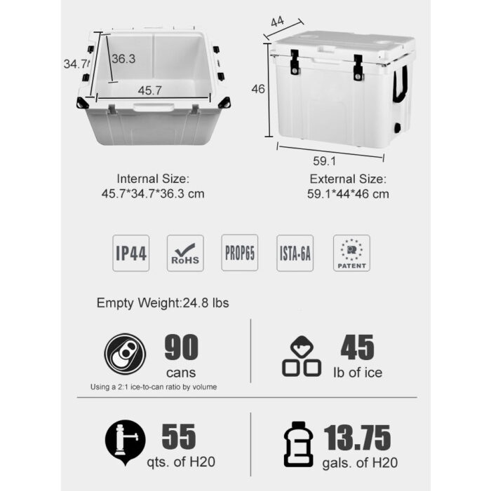 55QT Customized Plastic Rotomolded Beverage Cooler 52L Ice Box for Outdoor