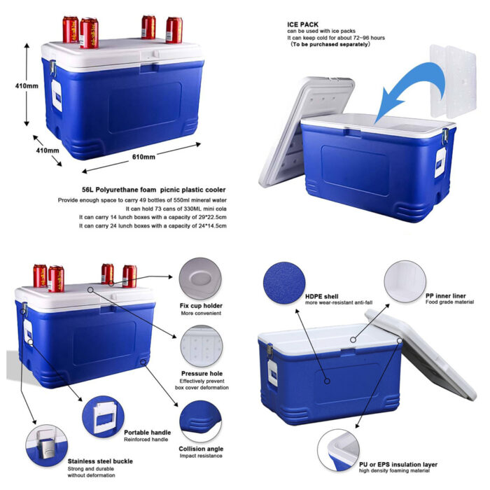 56L/60L Portable Beverage Cooling Bucket Food Keeping Fresh Cooler Box