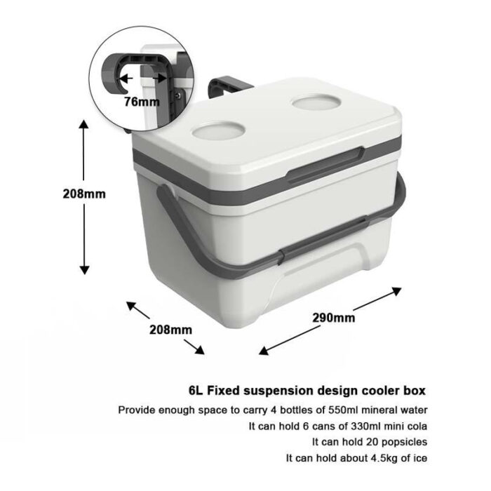 6L Mini Insulated Hard Cooler with Handle Pothook 6.3QT Ice Chest Poolside Camping