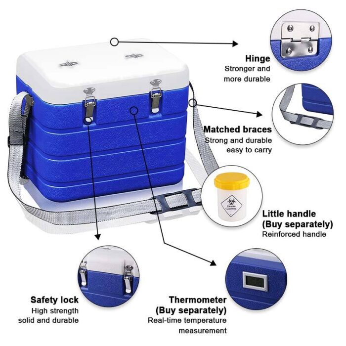 6L Thick PU Foam Ice Chest Portable 6.3QT Vaccine Cooler Box Insulated With Thermometer