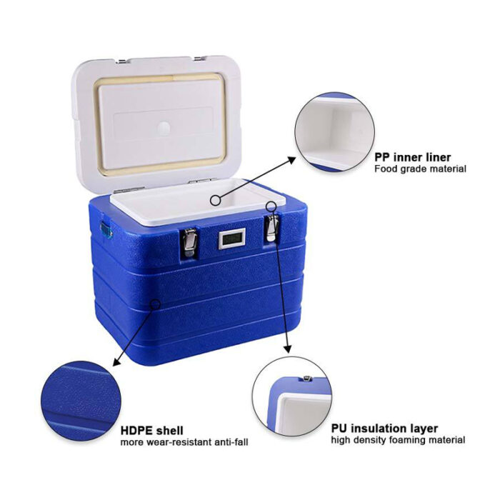 6L Thick PU Foam Ice Chest Portable 6.3QT Vaccine Cooler Box Insulated With Thermometer
