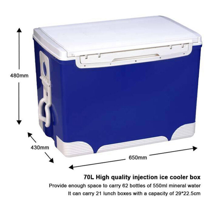 70L Waterproof Thermal Plastic Ice Chest Fishing Box 74QT Trolley Cooler with Wheels