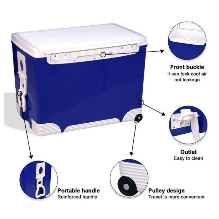 70L Waterproof Thermal Plastic Ice Chest Fishing Box 74QT Trolley Cooler with Wheels