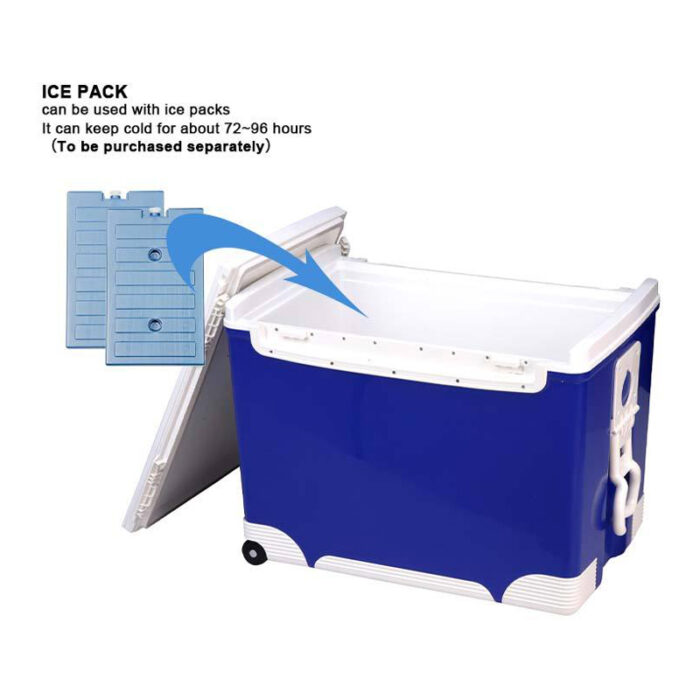 70L Waterproof Thermal Plastic Ice Chest Fishing Box 74QT Trolley Cooler with Wheels