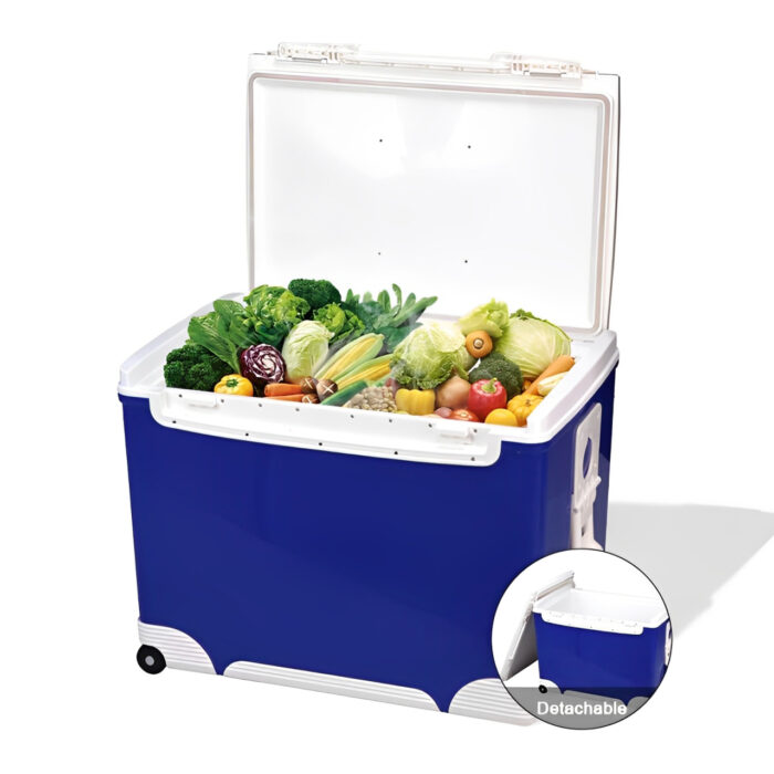 70L Waterproof Thermal Plastic Ice Chest Fishing Box 74QT Trolley Cooler with Wheels