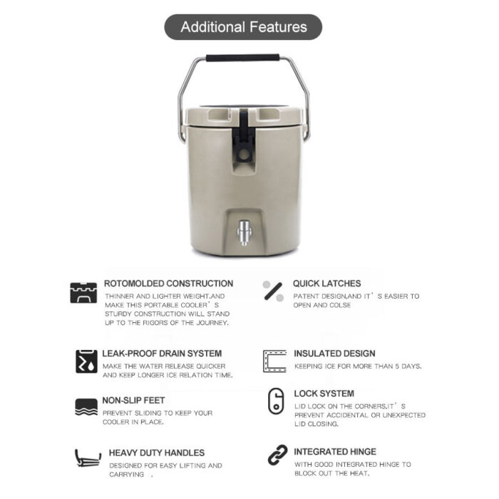 8QT Portable Round Water Cooler Jug with Tap 7.6L Beverage Dispenser Ice Bucket