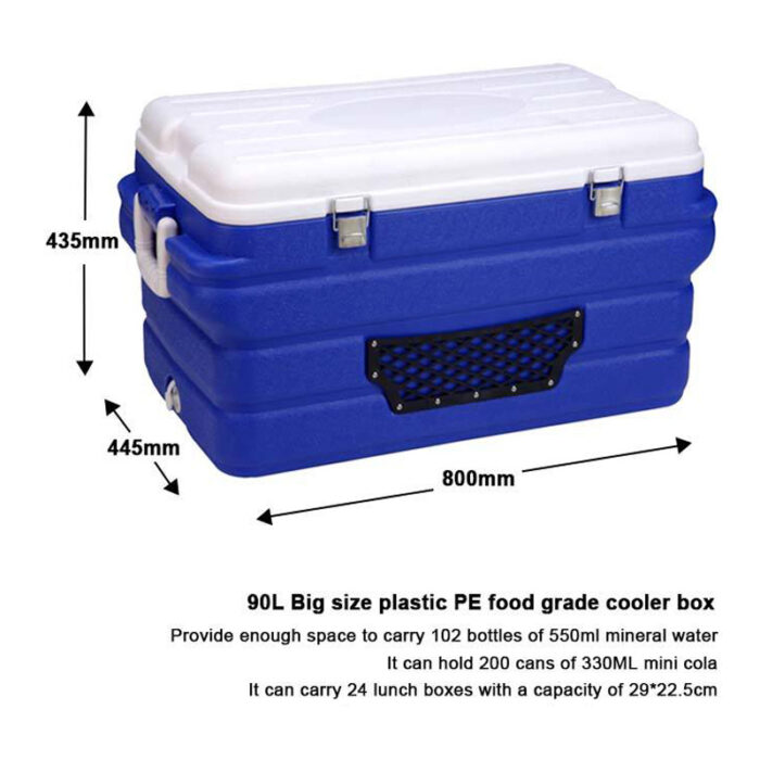 90L Waterproof Thermal Food Marine Medical 95.1QT Trolley Cooler Box with Wheels HC04X514 - Image 4