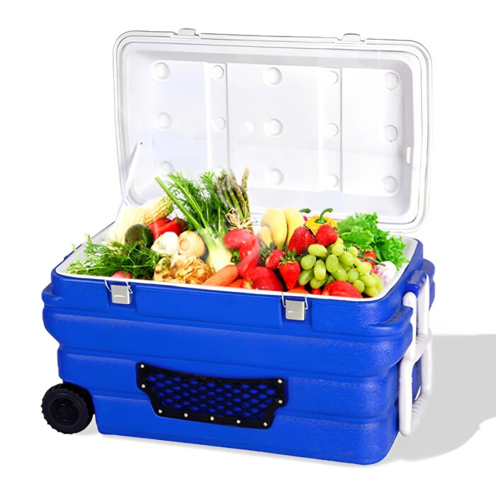 90L Waterproof Thermal Food Marine Medical 95.1QT Trolley Cooler Box with Wheels