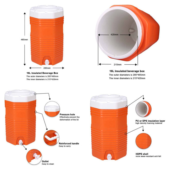 9L/16L/28L/40L/43L/63L Insulated Beverage Dispenser Drink Water Cooler Jug Beer Bucket