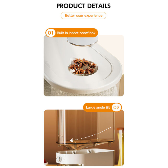 Safe Material PP Food Dispenser Sealed Rice Bucket With Lid Kitchen Storage