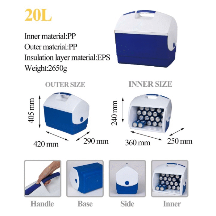 10L/20L Portable Handle Picnic Cooler Plastic Insulated Box for Outdoor Camping HC06X501 - Image 8
