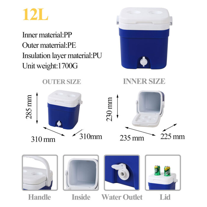 12L Multifunctional Outdoor Picnic Hiking Portable 12.6QT Ice Cooler Box with Water Outlet
