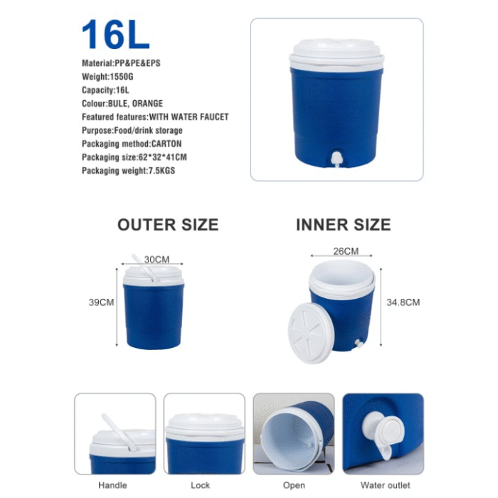 16L Portable Insulated Cooler Jug with Faucet 16.9QT Ice Beer Beverage Dispenser CJ06X502 - Image 7