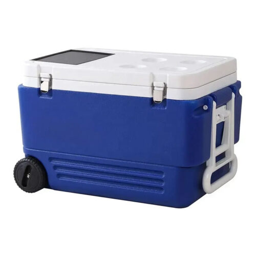 60L Insulated Large Wheeled Cooler Box with Solar Panel and USB Port 63.4QT Ice Chest