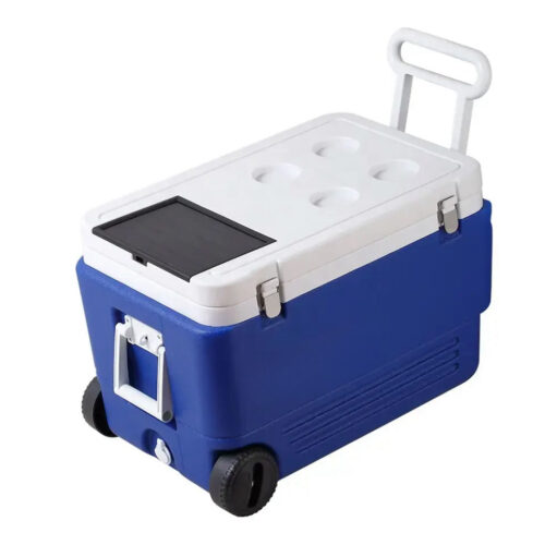 60L Insulated Large Wheeled Cooler Box with Solar Panel and USB Port 63.4QT Ice Chest