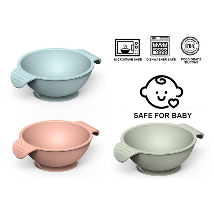 Baby Dinnerware Silicone Bib Bowl with Lid Wooden Handle Spoon Fork Set