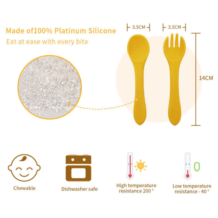 Baby First Stage Feeding Utensil Silicone Tableware Bib Spoon Fork Cup Plate Bowl Set