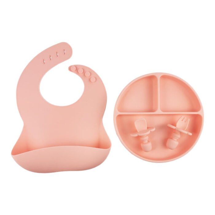 Baby Led Weaning Silicone Bib Suction Plate Cloud Shape Blocker Spoon Fork Set